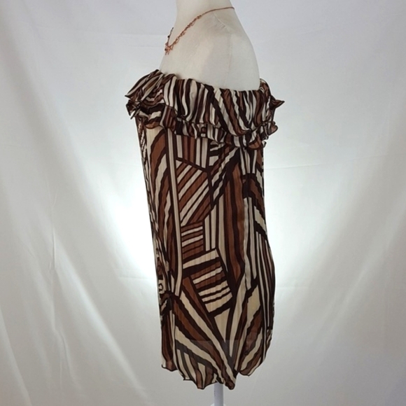 DeCo Brown and Gold Strapless Ruffle Neckline Dress - Picture 3 of 6